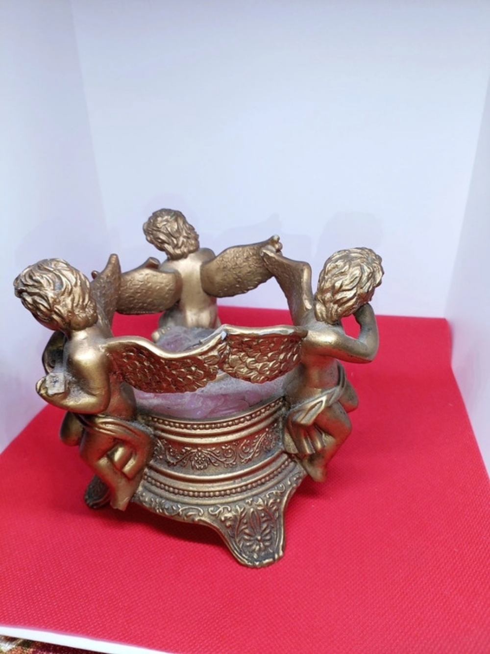 Teleflora Vintage Cherub Taper Candle Holder Gold Resin Trio